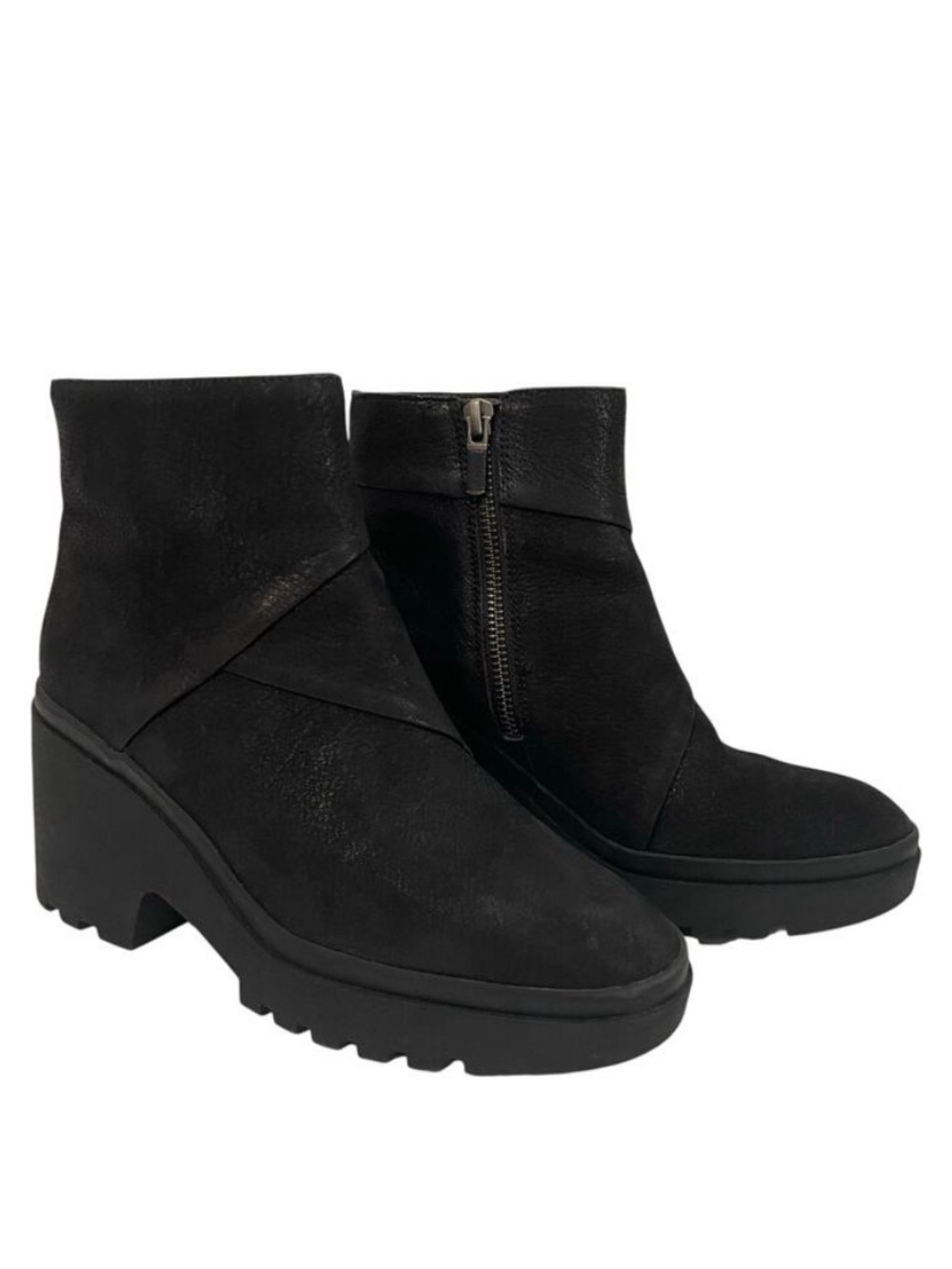 Eileen Fisher Women's Kard Platform Wedge Nubuck Leather Bootie Black Size 7.5